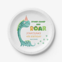Verjaardagsfeestje met leuk dinosaurus stamp chomp