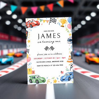 Verjaardagsfeestje met Mooie Cartooneske Raceauto Kaart