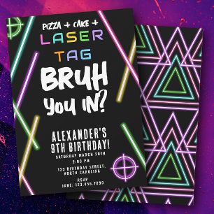 Verjaardagsfeestje met neon laser tag voor 'Bruh B Kaart