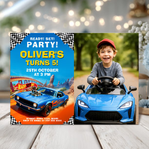 Verjaardagsfeestje met raceauto met foto kaart