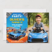 Verjaardagsfeestje met raceauto met foto kaart (Voorkant)