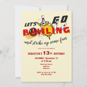 Verjaardagsfeestje met retro mascotte bowling voor kaart