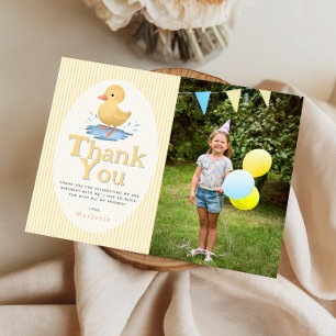 Verjaardagsfeestje met vintage pastelgele eendjes  bedankkaart
