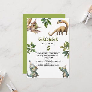 Verjaardagsfeestje met watercolor kinderdinosaurus kaart