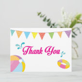 Verjaardagsfeestje met zwembad Spetterende meisjes Bedankkaart (Staand voorkant)