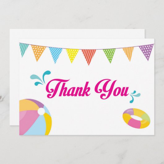 Verjaardagsfeestje met zwembad Spetterende meisjes Bedankkaart (Voorkant / Achterkant)