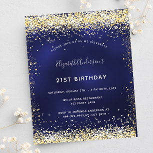 Verjaardagsfeestje navy blauw goud uitnodiging