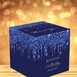 Verjaardagsfeestje navyblauw witte glitterspetters bedankdoosjes