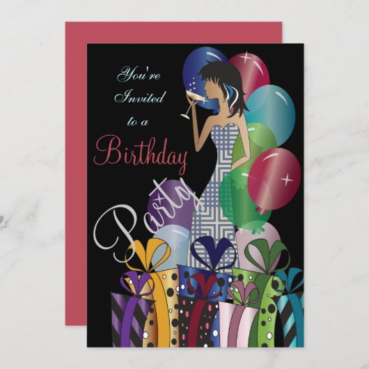 Verjaardagsfeestje of vrijgezellenfeest Cocktail D Kaart (Voorkant / Achterkant)