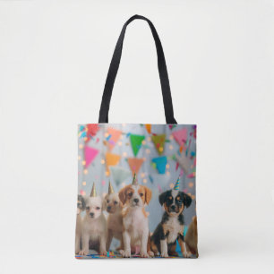 Verjaardagsfeestje ontwerp met schattige puppy's draagtas