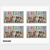 Verjaardagsfeestje ontwerp met schattige puppy's rechthoekige sticker (Vel)