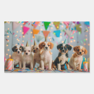 Verjaardagsfeestje ontwerp met schattige puppy's rechthoekige sticker