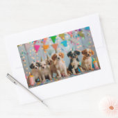 Verjaardagsfeestje ontwerp met schattige puppy's rechthoekige sticker (Envelop)