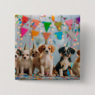 Verjaardagsfeestje ontwerp met schattige puppy's vierkante button 5,1 cm
