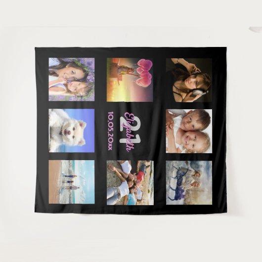 Verjaardagsfeestje op maat gemaakte fotocollage ro wandkleed (Voorkant (horizontaal))