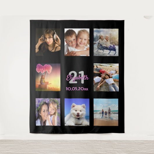 Verjaardagsfeestje op maat gemaakte fotocollage ro wandkleed (Voorkant)