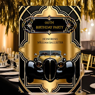 Verjaardagsfeestje Oude Auto Goud Zwart Jaren 30 Kaart