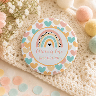 Verjaardagsfeestje Rainbow & Hearts 1 jaar Ronde Button 3,2 Cm
