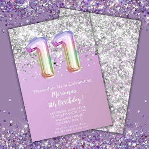 Verjaardagsfeestje Rainbow Sparkle Glitter Girl 11 Kaart
