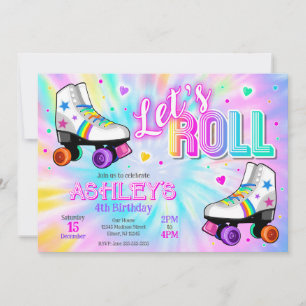 Verjaardagsfeestje Roller Skaten Tie Dye Neon Glow Kaart