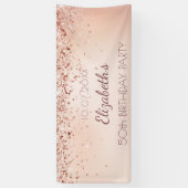 Verjaardagsfeestje roos goudroze spandoek (Verticaal)