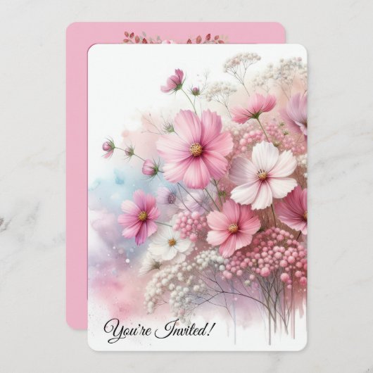 Verjaardagsfeestje Roze Kosmos Kaart (Voorkant / Achterkant)