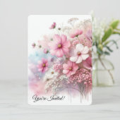 Verjaardagsfeestje Roze Kosmos Kaart (Staand voorkant)