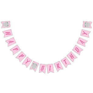 Verjaardagsfeestje Roze Nijlpaard Vlaggetjes