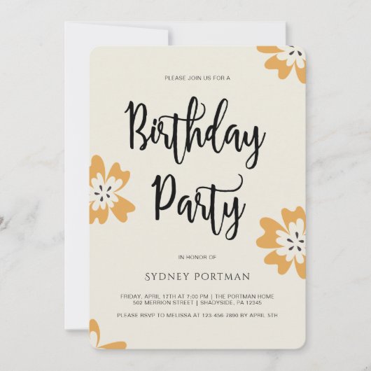 Verjaardagsfeestje rustieke bloemen kaart (Voorkant)