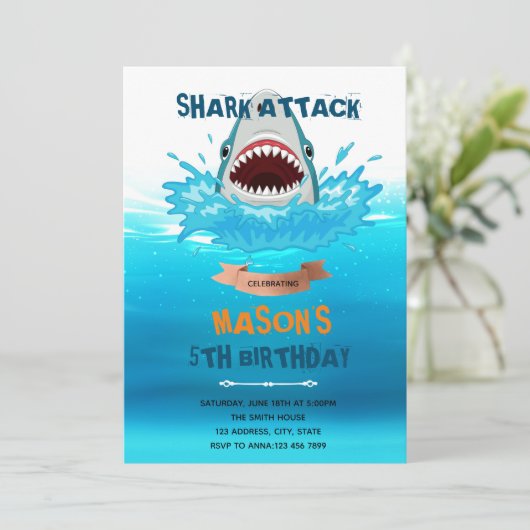 verjaardagsfeestje Shark attack pool Kaart (Staand voorkant)