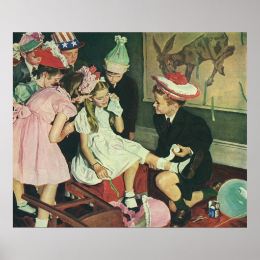  verjaardagsfeestje, speldenstaart op de ezel poster (Voorkant)