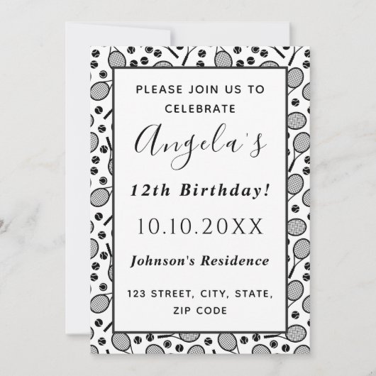 Verjaardagsfeestje tennisspeler Rackets & ballen p Kaart (Voorkant)