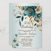 Verjaardagsfeestje Turquoise witte bloem gouden bl Kaart (Voorkant / Achterkant)