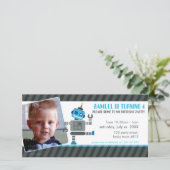 VERJAARDAGSFEESTJE UITNODIGING MET FOTO :: robot a (Staand voorkant)