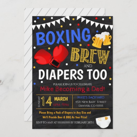 Verjaardagsfeestje Uitnodiging voor Boksen en Bier (Voorkant / Achterkant)