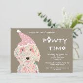 Verjaardagsfeestje uitnodiging voor honden (Pawty (Staand voorkant)