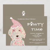 Verjaardagsfeestje uitnodiging voor honden (Pawty (Voorkant / Achterkant)