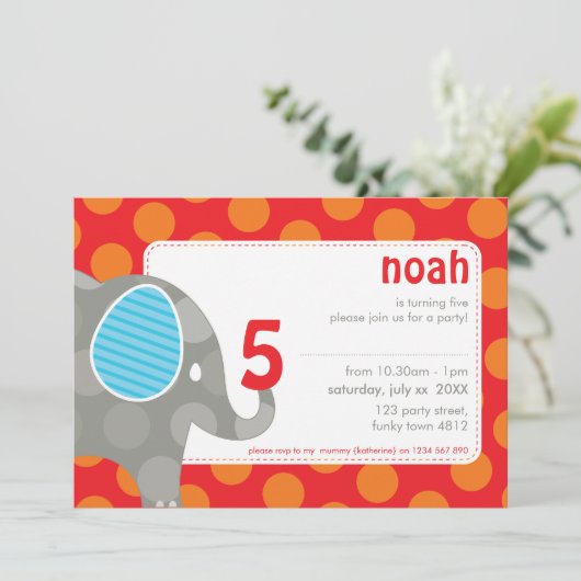 VERJAARDAGSFEESTJE UITNODIGT :: olifant + nummer 6 Kaart (Staand voorkant)