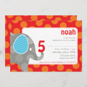 VERJAARDAGSFEESTJE UITNODIGT :: olifant + nummer 6 Kaart (Voorkant / Achterkant)