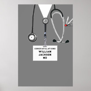 Verjaardagsfeestje van afgestudeerde dokter aan de poster