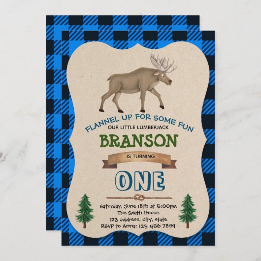 Verjaardagsfeestje van blauwe houthakkers eland kaart (Voorkant / Achterkant)