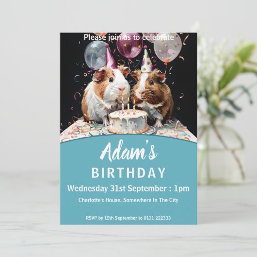 Verjaardagsfeestje van cavia's kaart (Staand voorkant)
