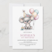 Verjaardagsfeestje van Cute Koala 1 jaar Kaart (Voorkant)