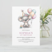 Verjaardagsfeestje van Cute Koala 1 jaar Kaart (Staand voorkant)