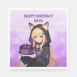 Verjaardagsfeestje van een schattig anime-meisje servet