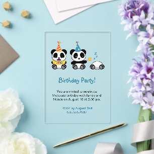 Verjaardagsfeestje van Mooie Panda's Acryl Uitnodigingen