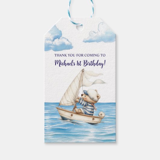 Verjaardagsfeestje van zeeman Teddybeer Cadeaulabel (Voorkant)