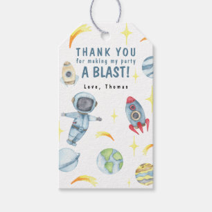 Verjaardagsfeestje voor astronauten in de ruimte m cadeaulabel