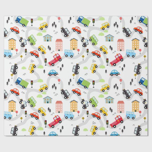 Verjaardagsfeestje voor auto's cadeaupapier (Vlak)