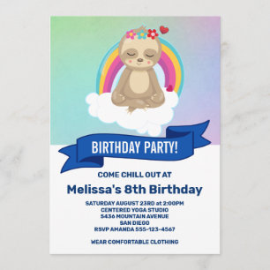 Verjaardagsfeestje voor Cute Mediterende Luiaard Y Kaart